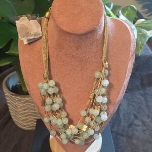 GARDENIA Gold and Blue  Beaded Necklace
